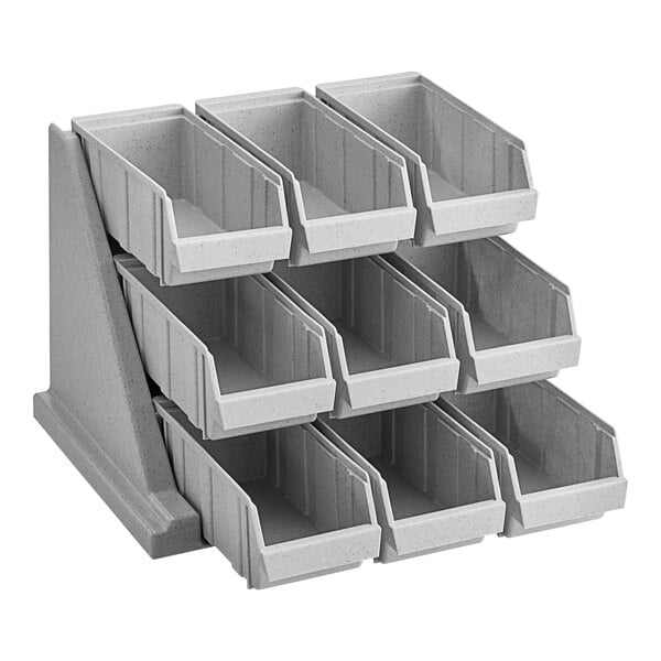 Cambro 9RS9480 Speckled Gray Versa Self Serve Condiment Bin Stand Set with 3-Tier Stand and 12" Condiment Bins