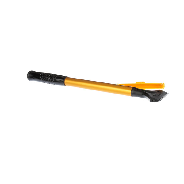 A yellow and black MagiKitch'n Screwaper blade with a long yellow tube handle and black ends.