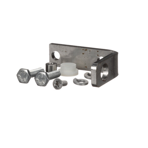 A metal plate with bolts and nuts for a Victory Lower Door Hinge Kit.