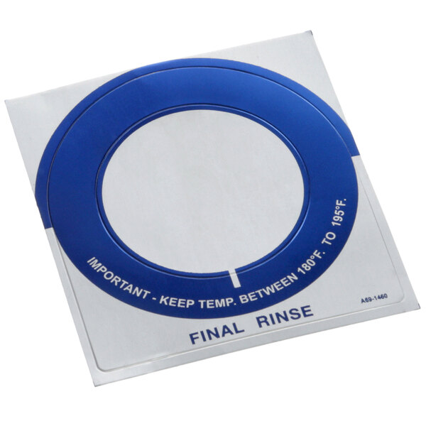 A blue and white circular label with the words "Final Rinse" on a white background.