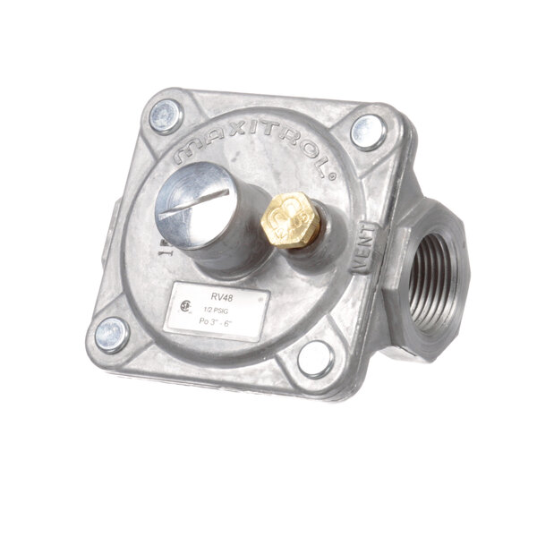 A close-up of a Nieco 2195 gas regulator with a brass knob and screw.