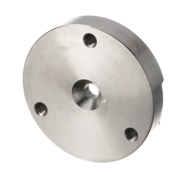 A round metal Henny Penny bearing mounting plate with holes.
