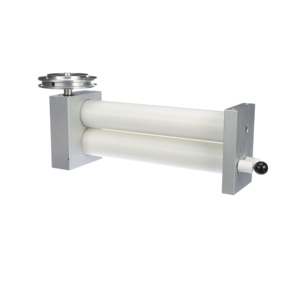 A Doyon Baking Equipment top roller assembly with a white metal cylinder and a white handle.