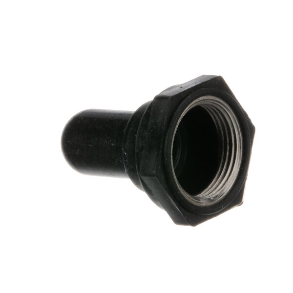 A black plastic nut on a Lang toggle switch boot.