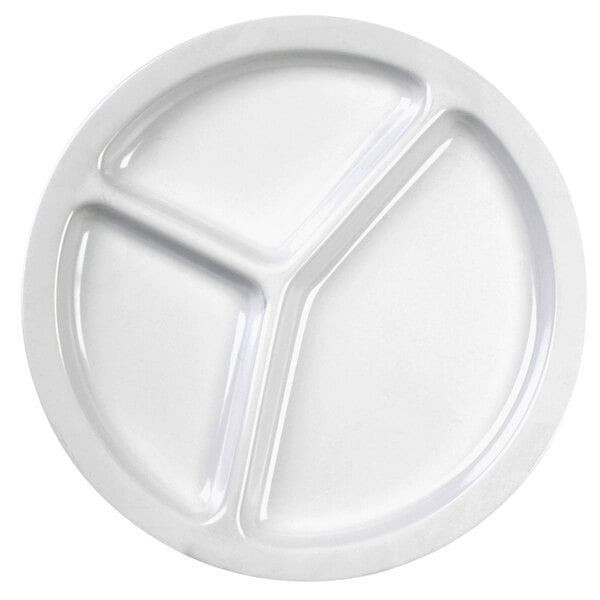 Thunder Group NS702W Nustone White Melamine 3 Compartment Plate 10" - 12/Pack