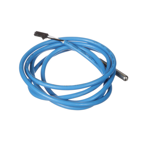 A blue cable with a black connector.