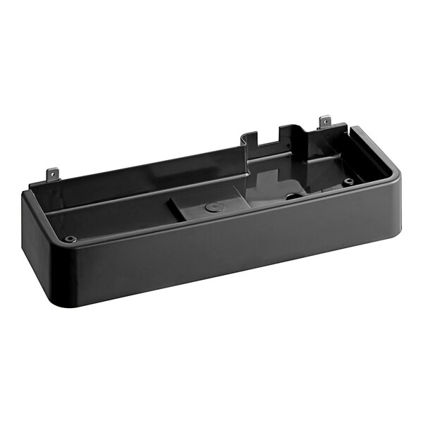 A black plastic container with a small compartment and a hole.