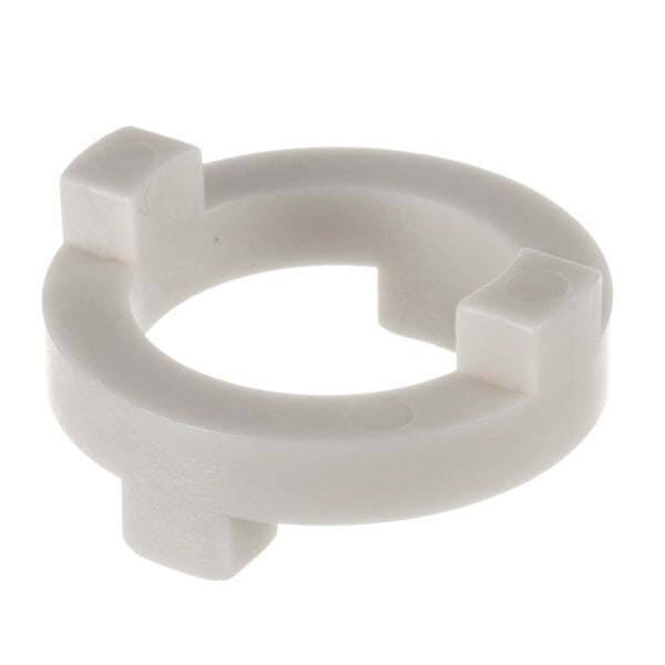 A white plastic Doyon Baking Equipment eccentric ring with holes.