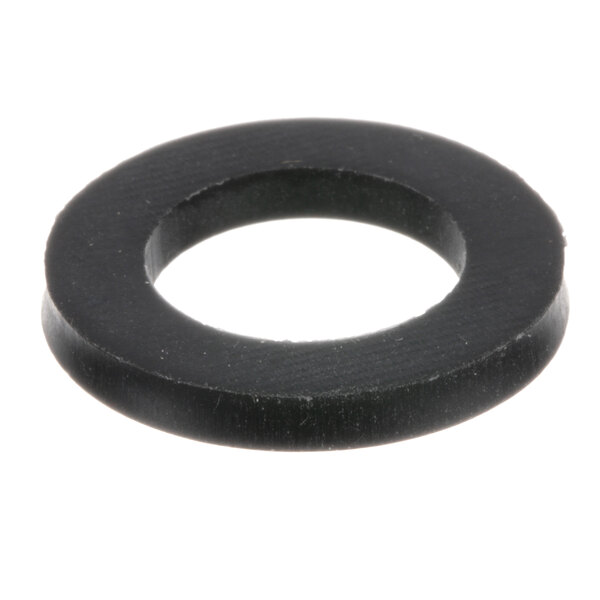 A black rubber round gasket with a white background.