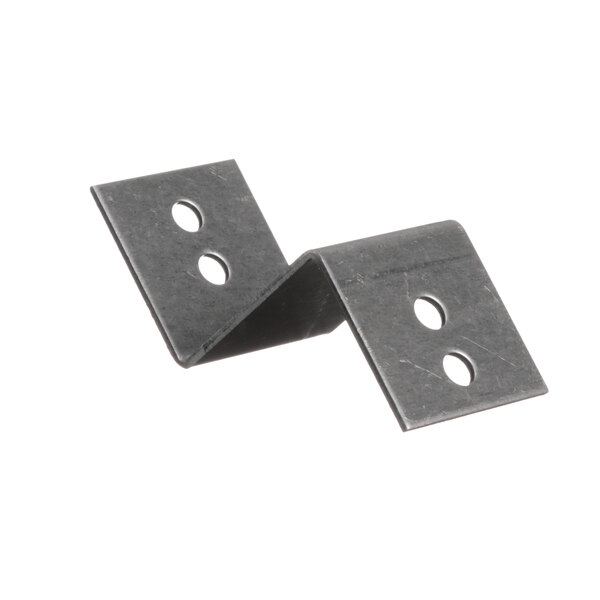 A pair of metal US Range oven burner brackets with holes in the corners.