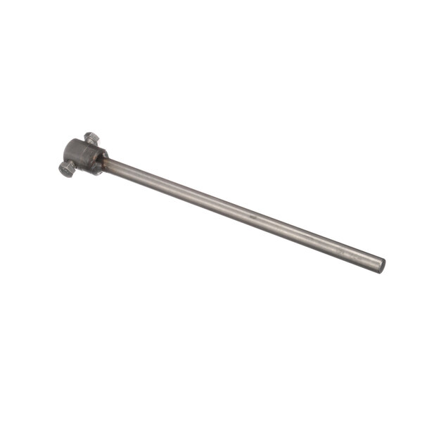A long metal rod with screws on a white background.