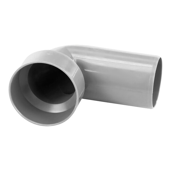 A close-up of a grey plastic Convotherm siphon angle pipe with a hole.