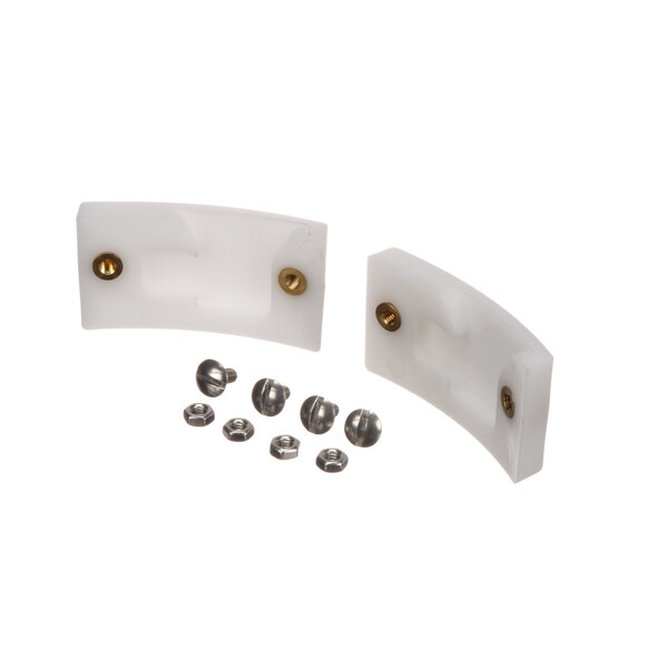 A Robot Coupe 29101 white plastic bushing set with screws and nuts.