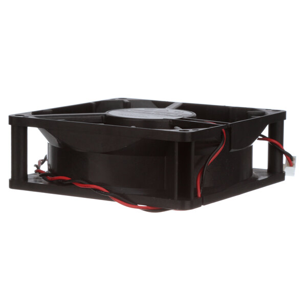 A black plastic CookTek tube axial fan with red wires.