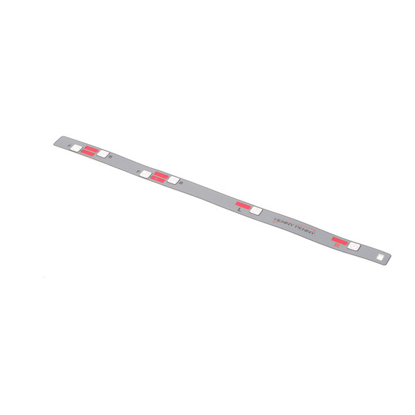 A long grey rectangular strip with red and white markings.