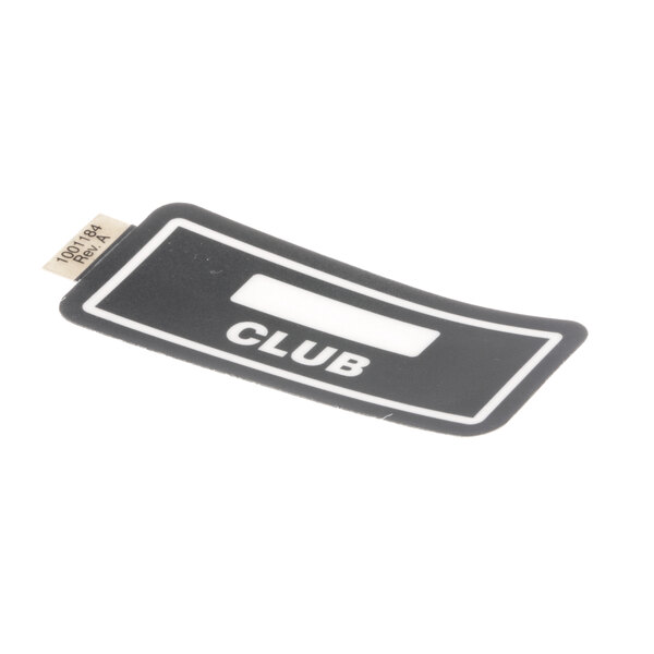 A black and white rectangular sticker with the word "club" in white text.