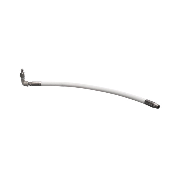 A white and silver Pitco quick disconnect hose.