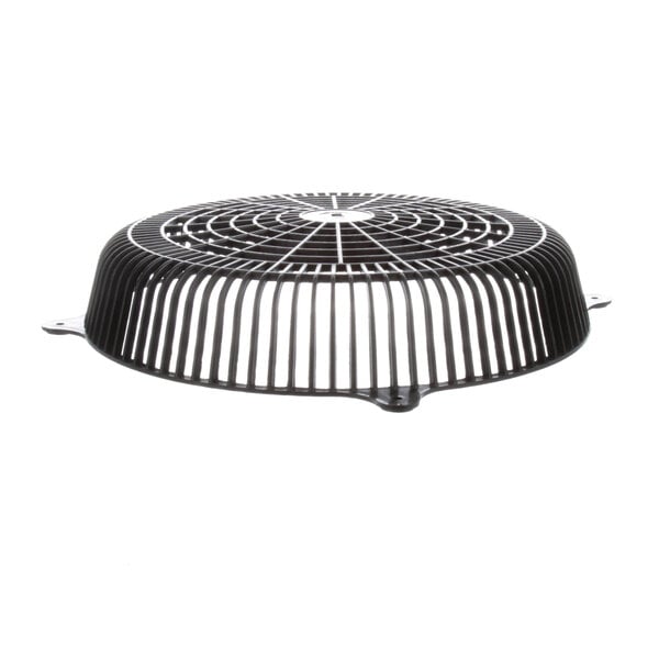 A black metal International Cold Storage evap fan cover with a circular grill.