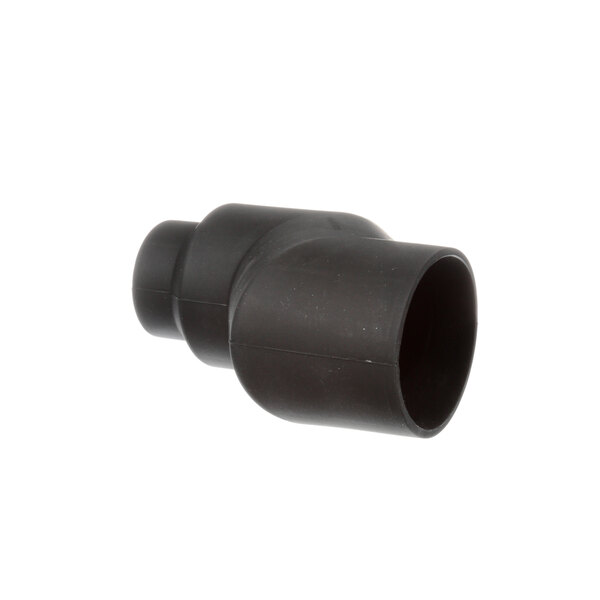 A black rubber pipe fitting with a black connector on a white background.