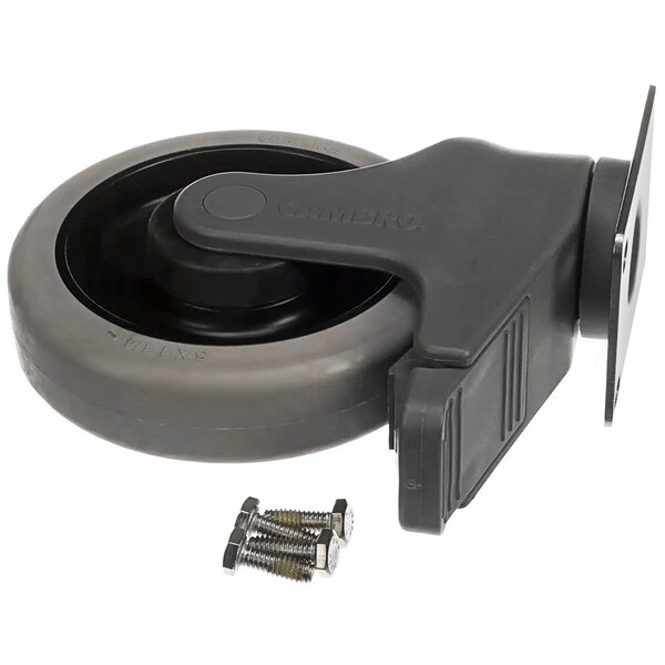 A black plastic Cambro caster wheel with screws.