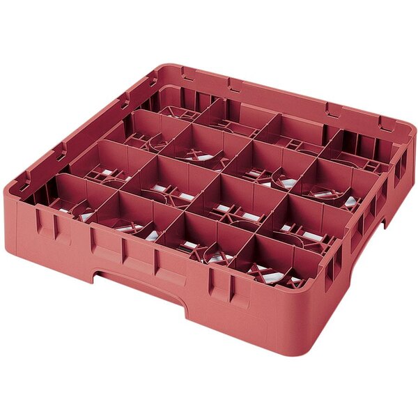 Cambro 16S1058416 Camrack 11" High Customizable 16 Cranberry Compartment Glass Rack with 5 Extenders