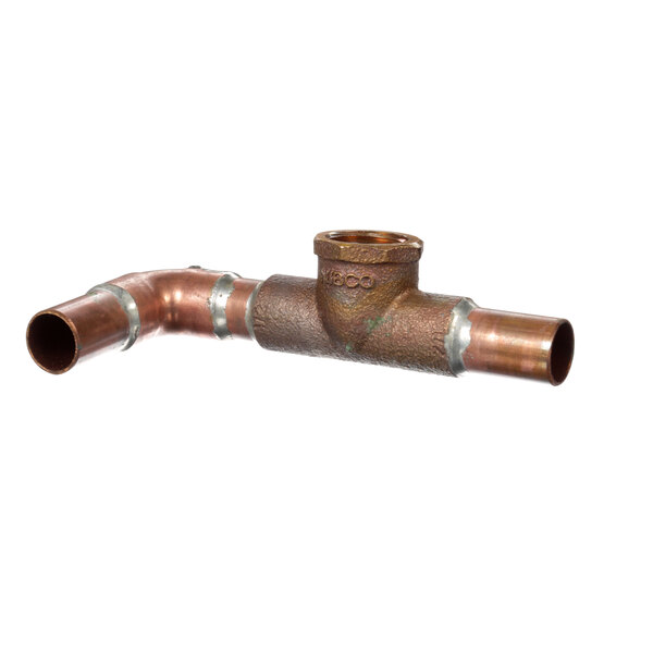 A copper pipe with a pipe fitting on one end.