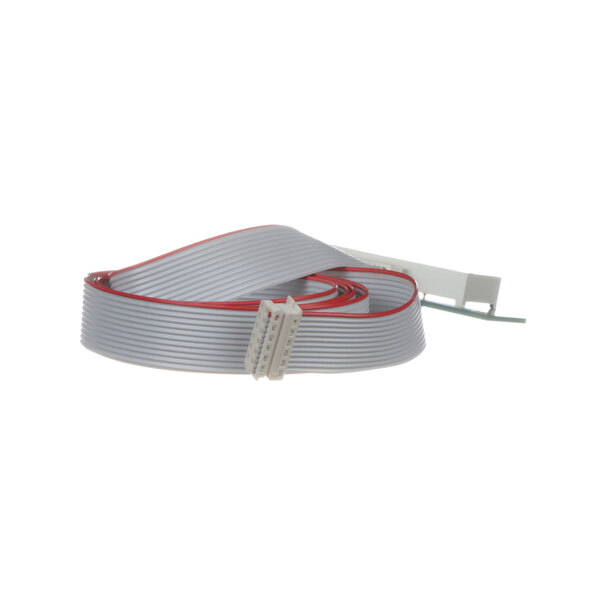 A white and red ribbon cable with a red wire on a white background.
