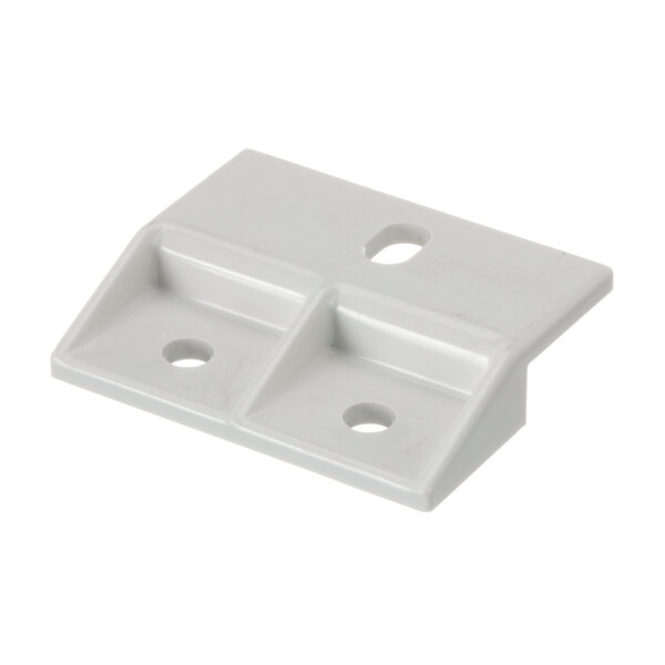 A white plastic Turbo Air Refrigeration top lamp holder bracket with two holes.