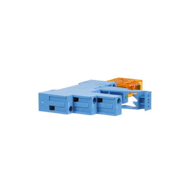 A blue plastic Rational Relay connector with orange pieces.