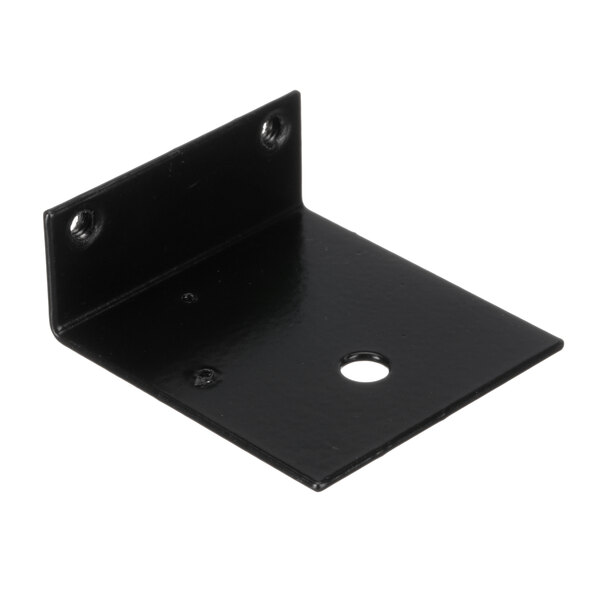 A close-up of a black metal Varimixer bracket with holes in the corners.