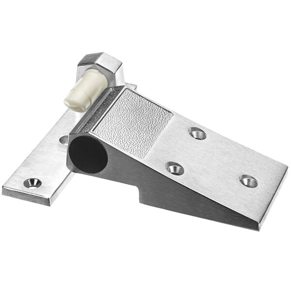 A metal hinge with a white rubber pin.