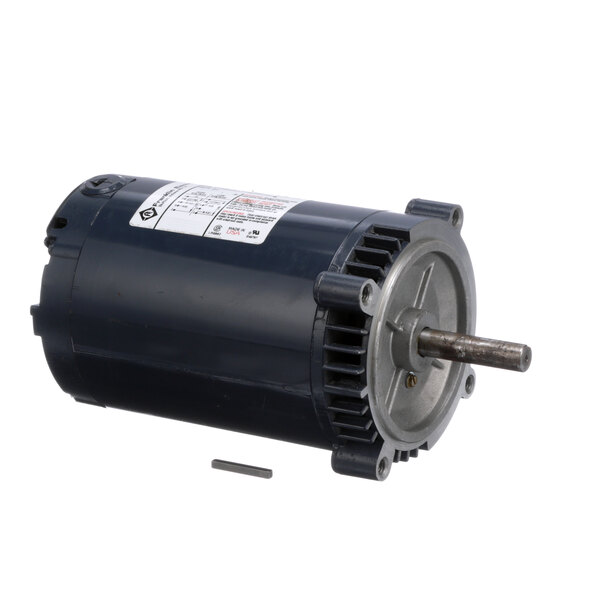 A black electric motor with a metal shaft.