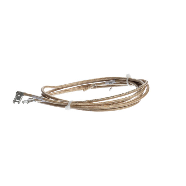 A beige cord with a white wire connected to a Vulcan oven limit assembly.