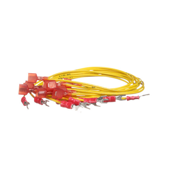 A yellow and red electrical wires with yellow and red connectors.