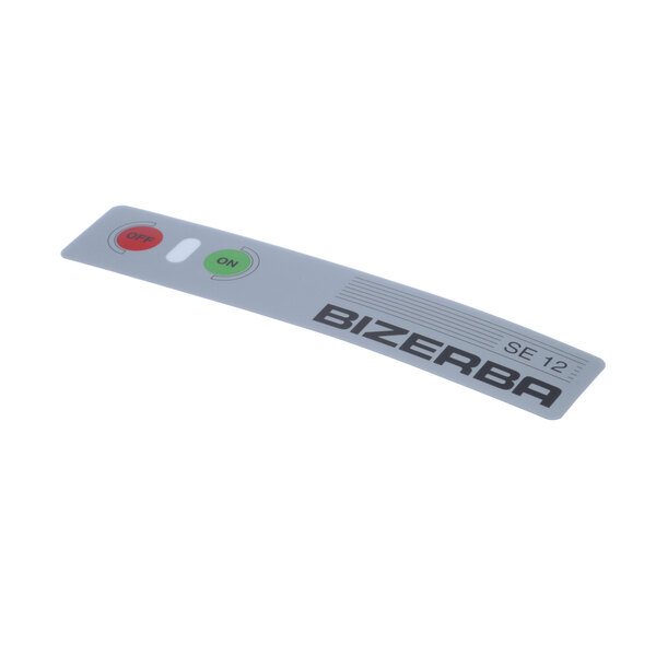 A white rectangular Bizerba Decal with red and green buttons.