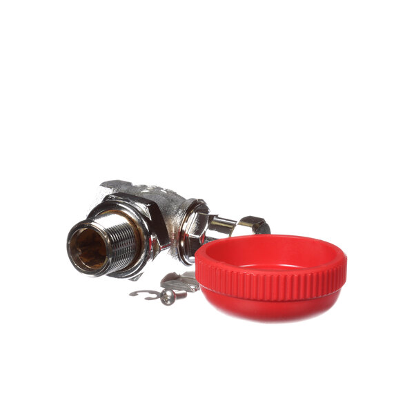 A Cleveland chrome steam inlet valve with a red metal cap.
