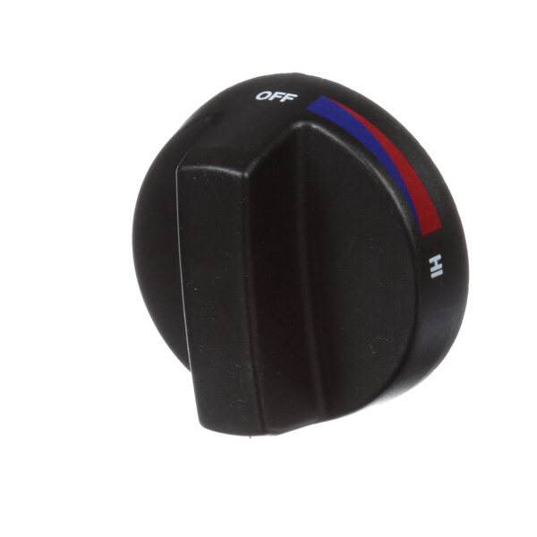 A black Tri-Star knob with red and blue stripes.