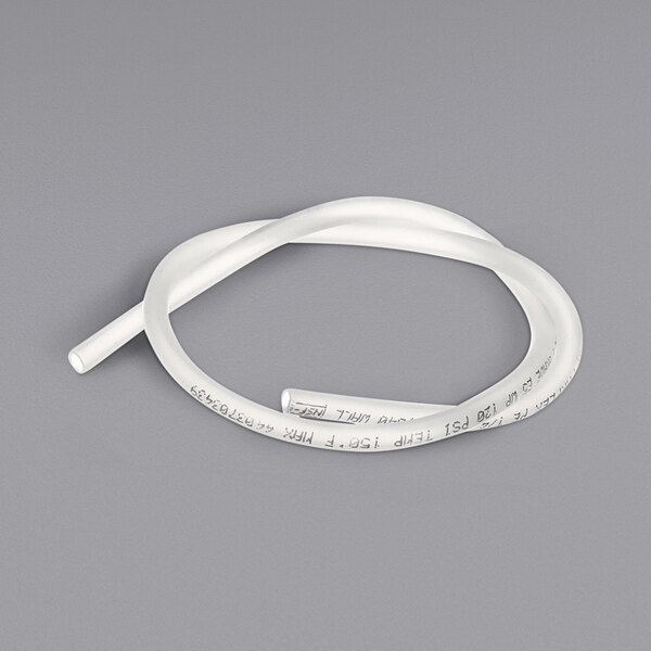 A white flexible tube with writing on it.