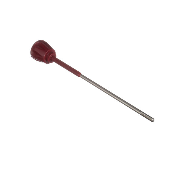 A red and silver metal center plate rod with a knob.