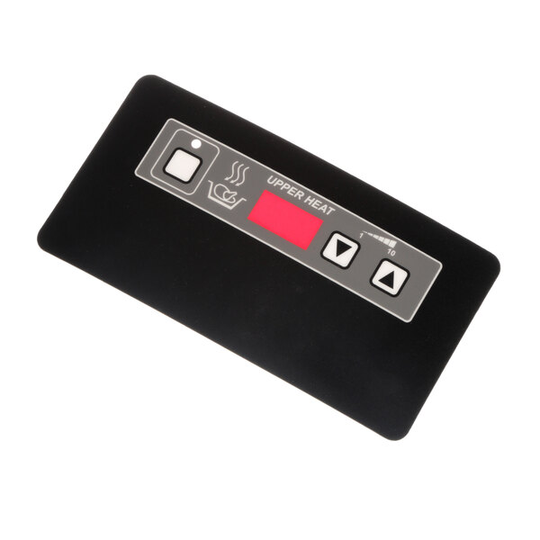 A rectangular black Henny Penny control decal with red and white buttons.