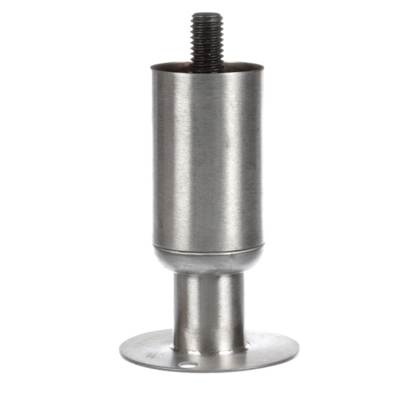 A stainless steel metal leg with a screw.