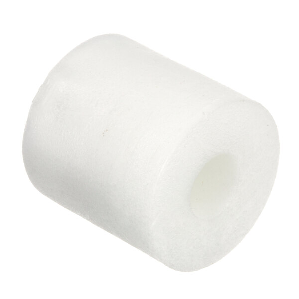 A white cylindrical plastic float with a hole in it.