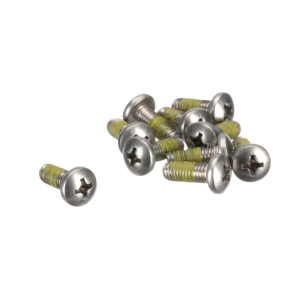 A group of Henny Penny screws with green stripes.