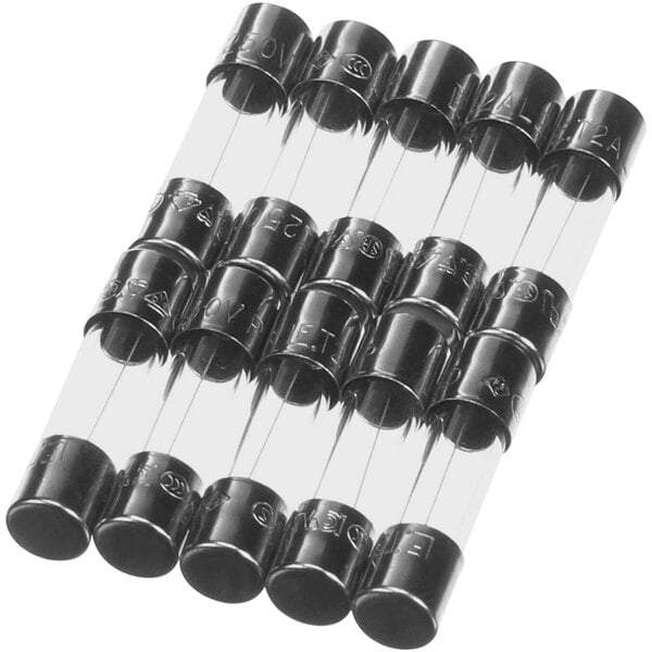 A pack of 10 clear glass tubes with metal ends.