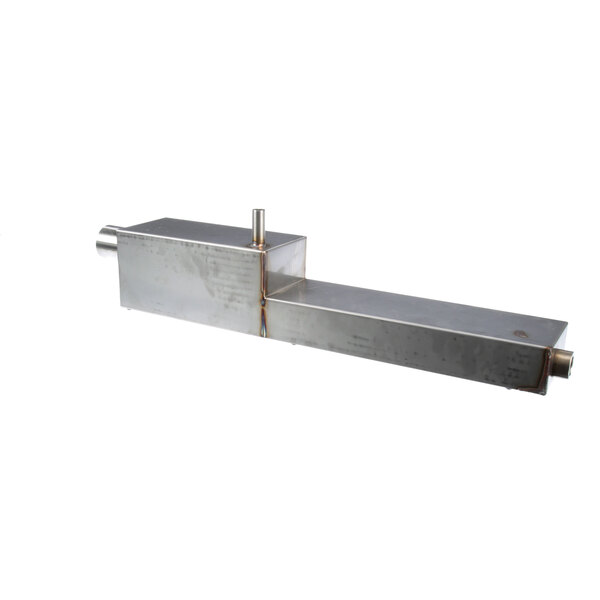 A stainless steel rectangular metal box with a metal pole.