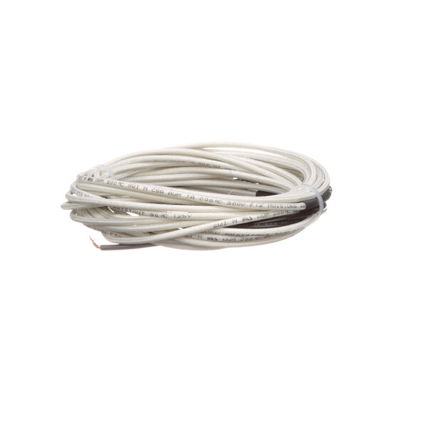 A roll of white cable with black wires.