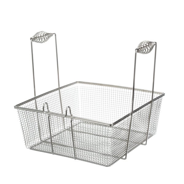 A wire Vulcan fryer basket with handles.
