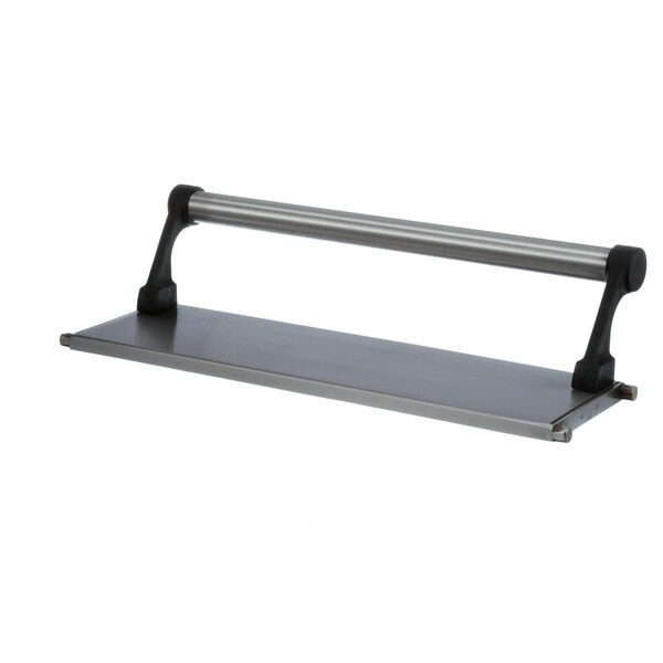 A metal bar with a long rectangular metal and black object.