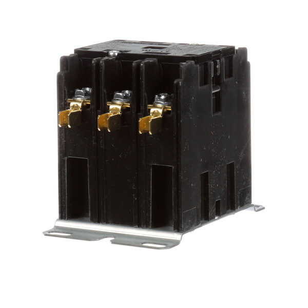 A black rectangular Imperial contactor with gold and silver metal parts.