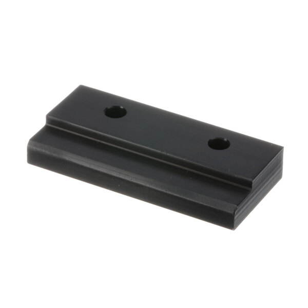 A black rectangular plastic plate with two holes.